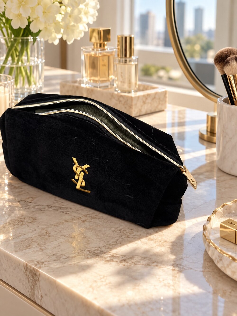 Yves Saint Laurent Black Velvet Makeup Bag | Compact Beauty Pouch - Picture 2 of 6
